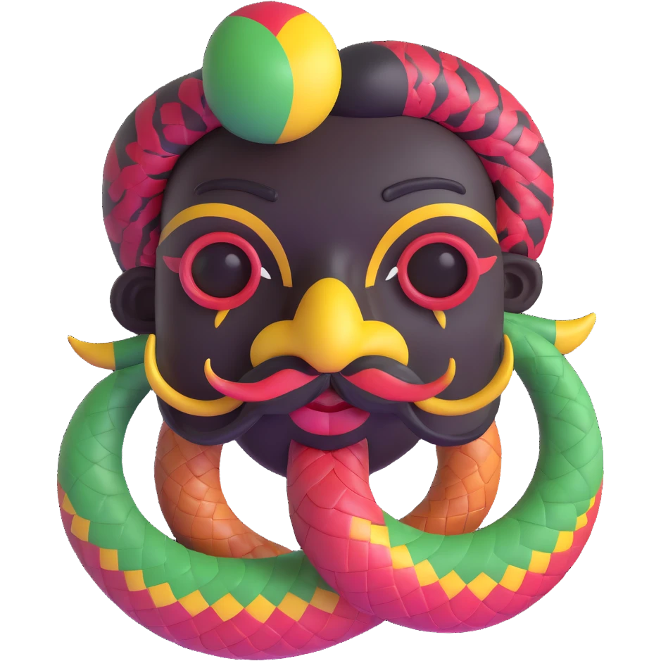 Oxumarê, African rainbow serpent deity with human face, having only a mustache (clean shaven on the cheeks) and a mole on the left side below the lip emoji