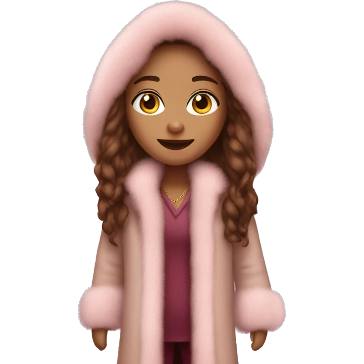 Burgundy long haired girl wearing Pale pink full length fur coat emoji