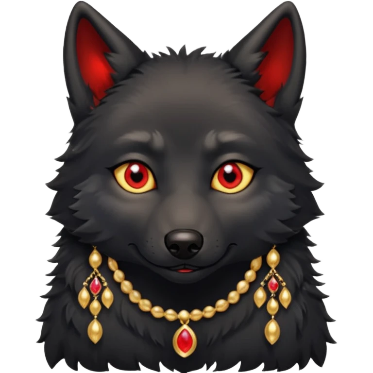 cute black wolf, red eyes with jewellery emoji
