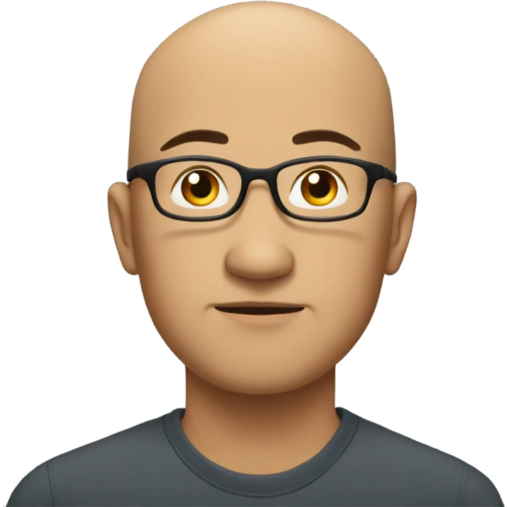  a 35-year old,  bald, Asian man deep in thought, wearing glasses emoji