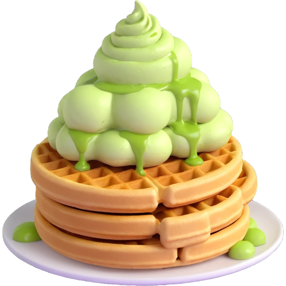 matcha ice cream on a stack of waffles emoji