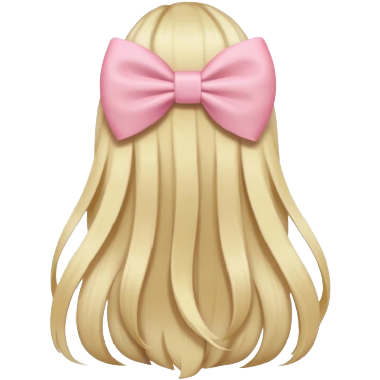 back view of long blonde hair with a pastel pink bow, iOS Apple emoji style emoji