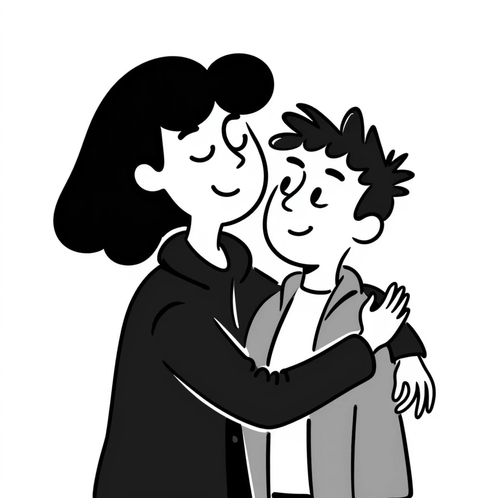 a person hugging someone named George, hand drawn doodle style emoji