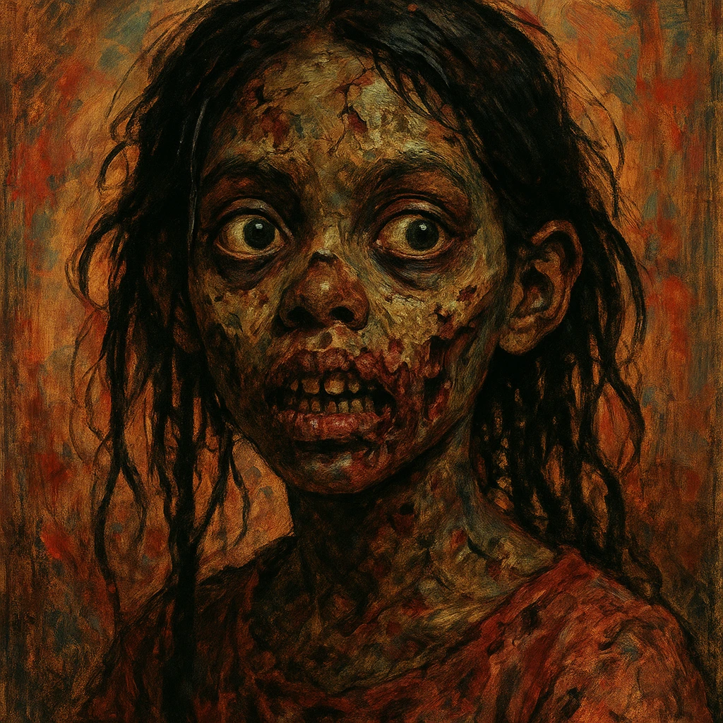 creative style portrait of a brown-skinned zombie girl emoji