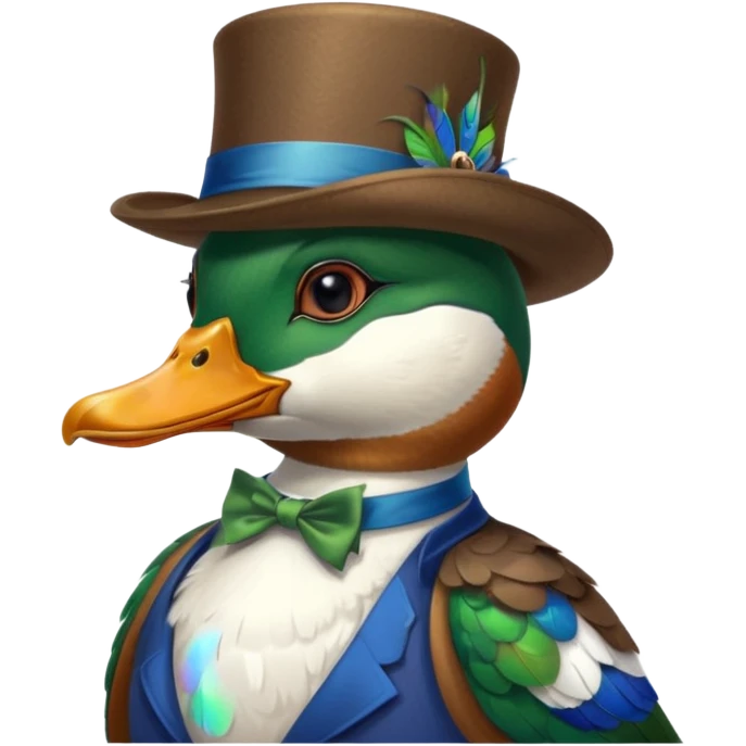 Create a mallard which has a hat and a monocle glasses
 emoji