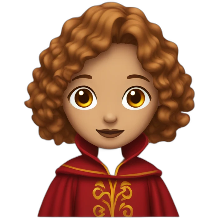 Wavy rown haired girl wearing Gryffindor red robe emoji