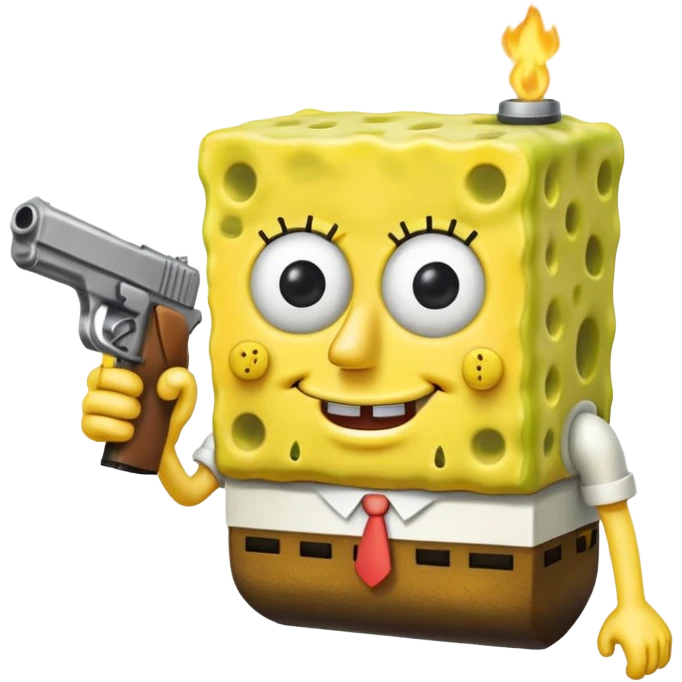 spongebob with a hand gun emoji