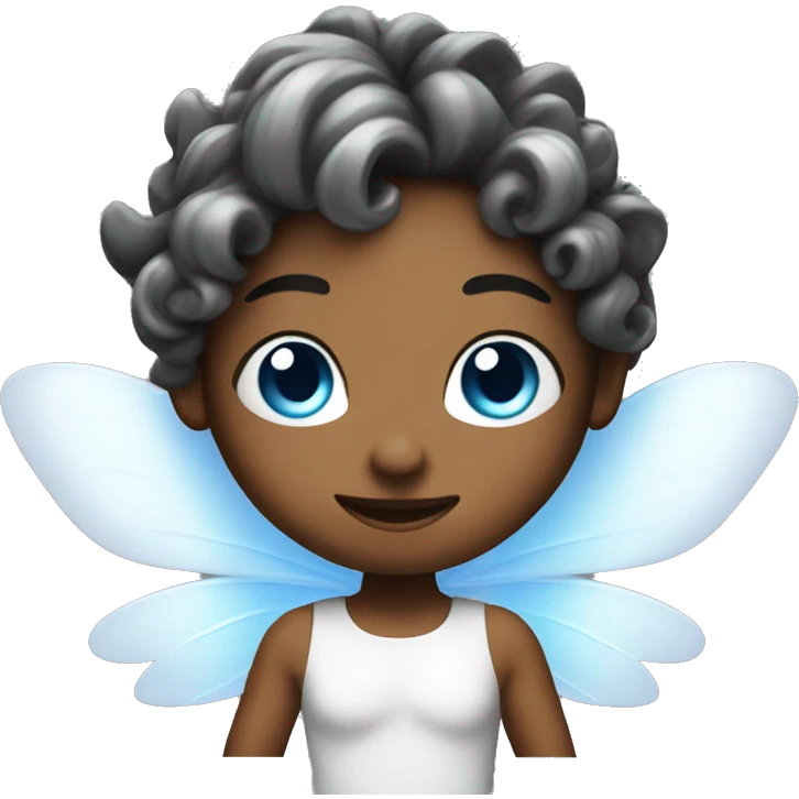 Fairy with white wings with flashes and clouds, blue eyes emoji