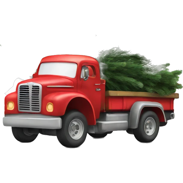 little red truck hauling a christmas tree emoji