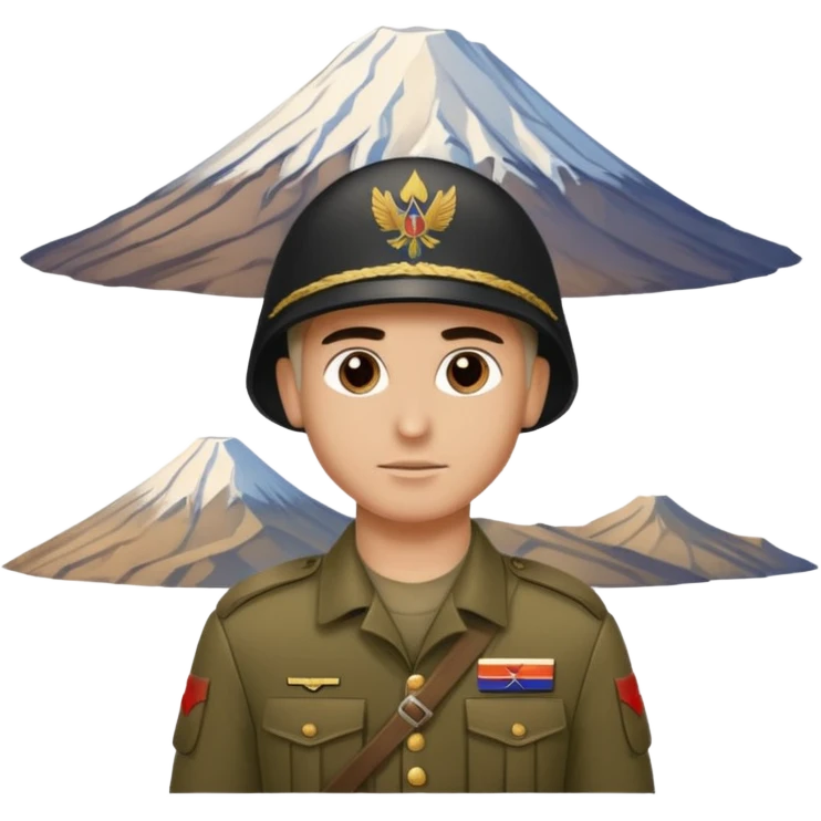 сгенерируй Армянского солдата стоящего спеной и смотрящего на гору арарат киношную картинку хочу emoji