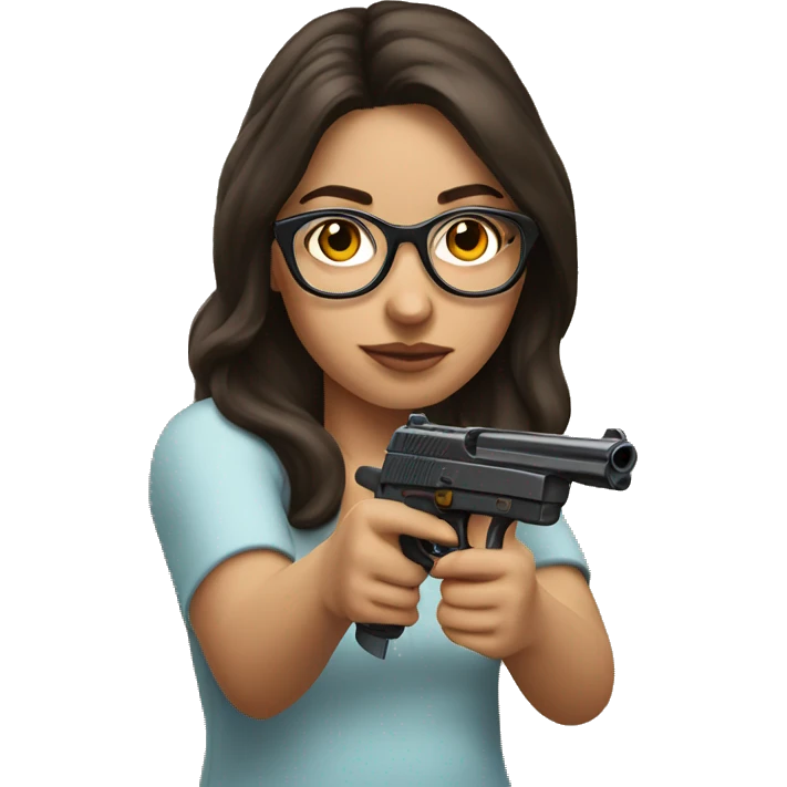 brunette girl wearing glasses shooting a fake gun emoji