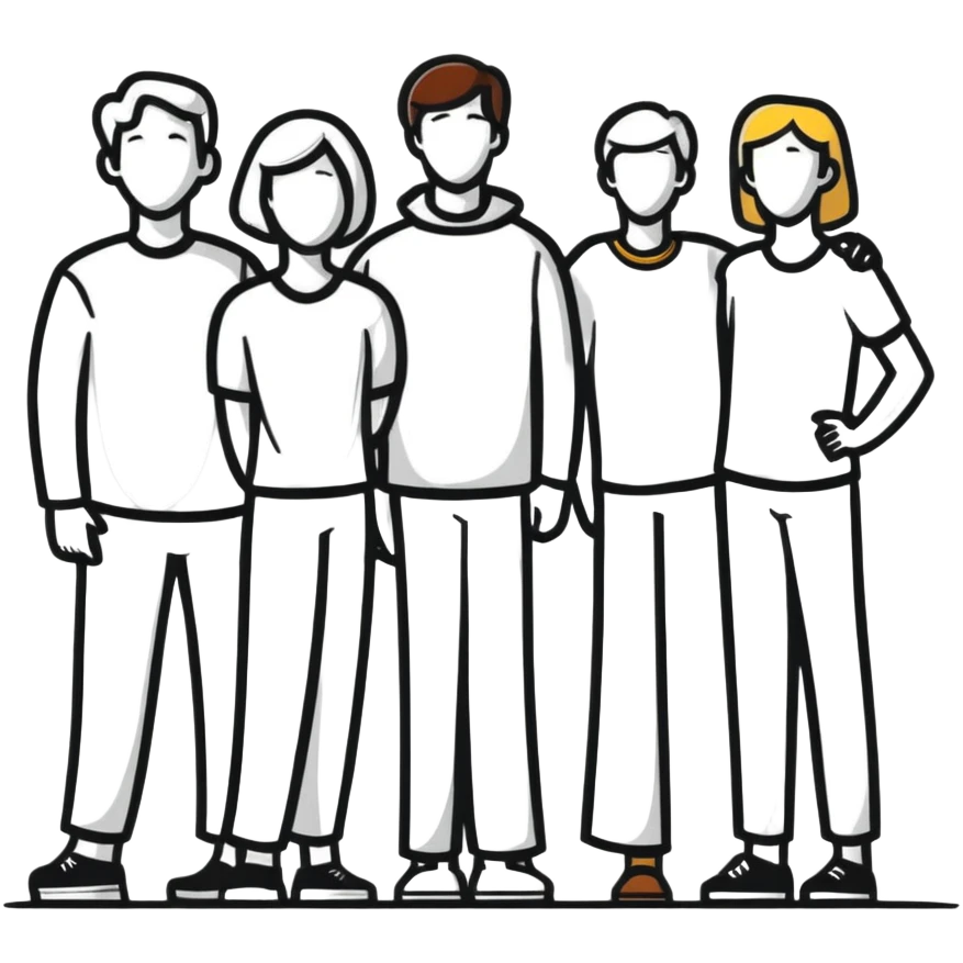 team of five caucasian people standing together emoji