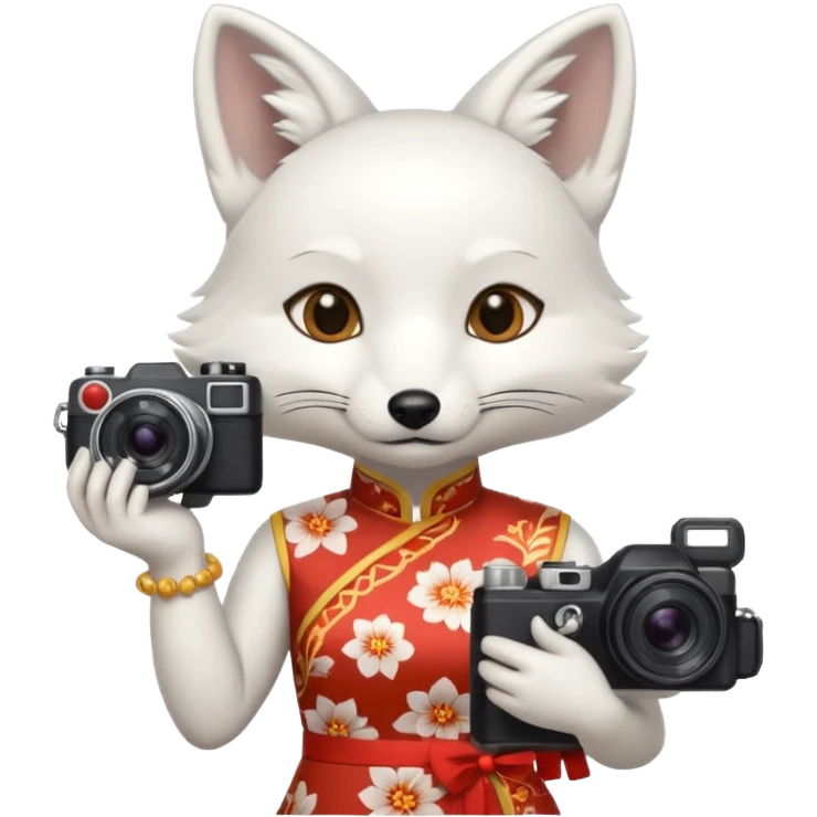white fox, cheongsam ancient white fox with camera emoji