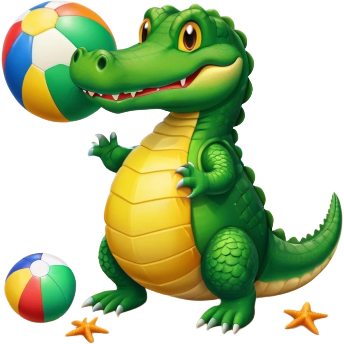 Alligator at a beach playing with a beach ball with his friends emoji