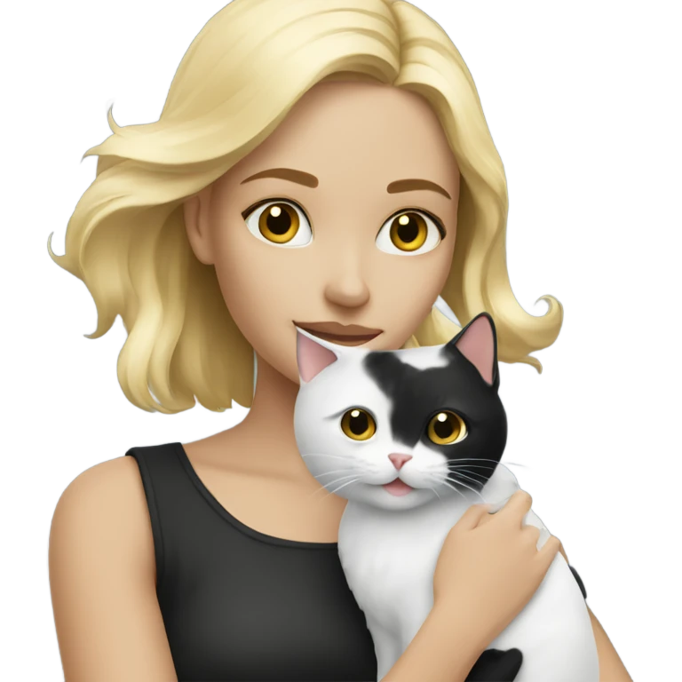 Blonde girl with black and white cat emoji