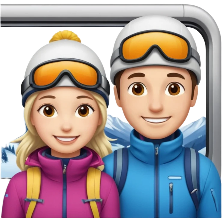 Man  and Woman in Skiing clothes in train emoji