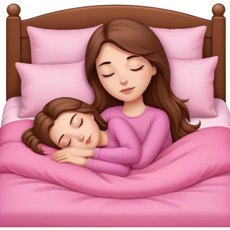 white girl with long brown hair sleeping in a pink bed  emoji