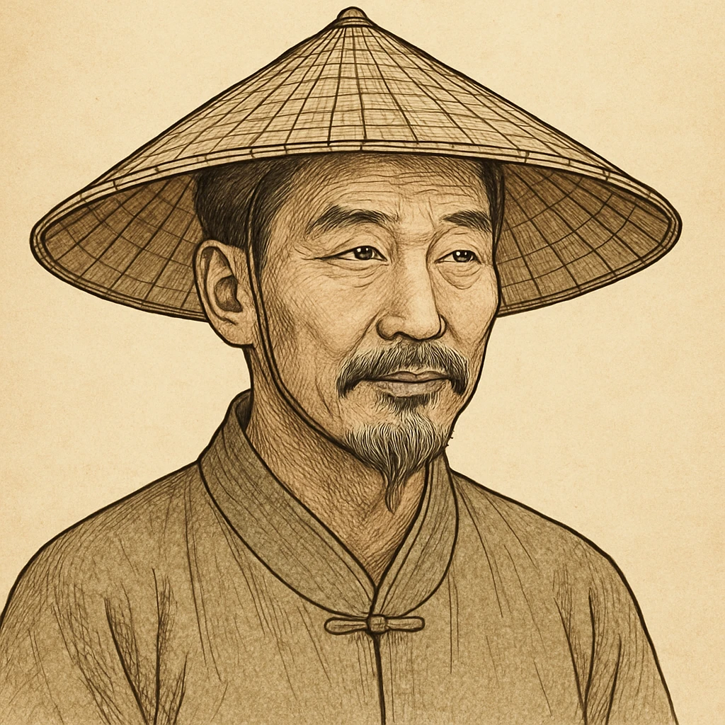 chinese man wearing rice paddy hat, style 5 emoji