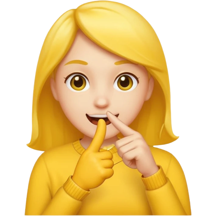 Make it a emoji yellow face (no gender) juste à face like that 😊 with a finger like that 👈 it it’s mouth like the emoji is biting it in a fliry way emoji
