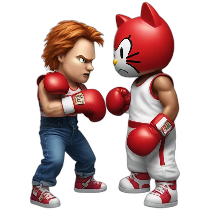 Chucky boxing with hello kitty emoji
