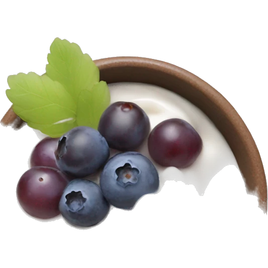 Greek yogurt bowl with blueberries, grapes and oatmeals emoji