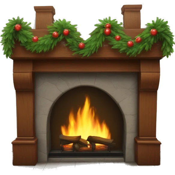 Wooden fireplace with pine garland swayed on top emoji