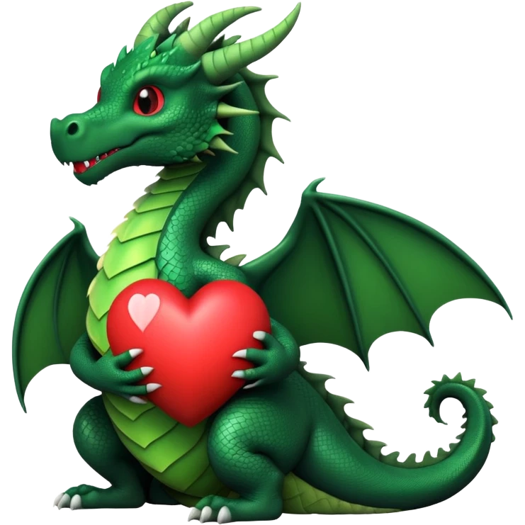 Black and green dragon holding heart emoji