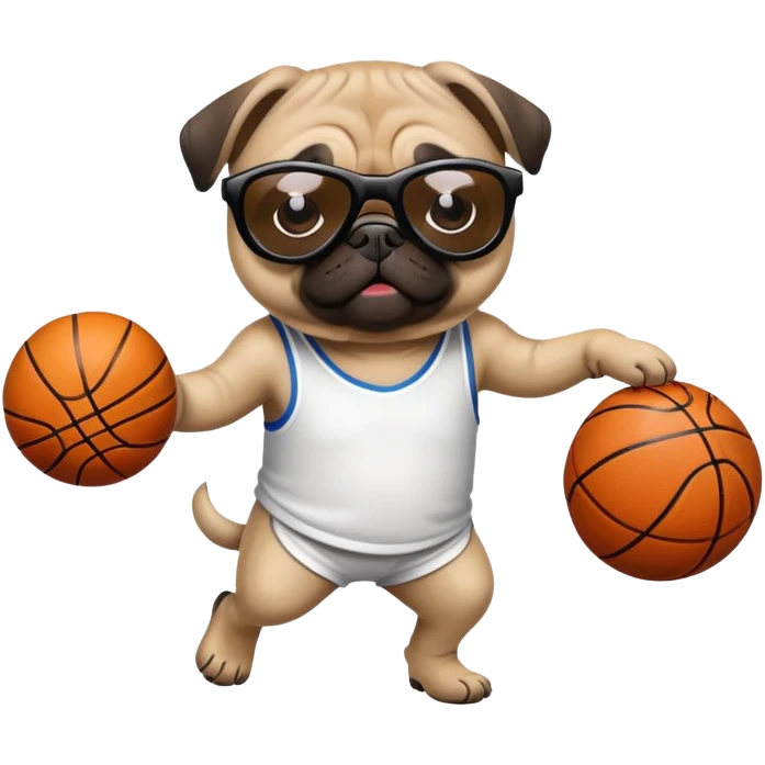 a pug playing basketball with shades on emoji