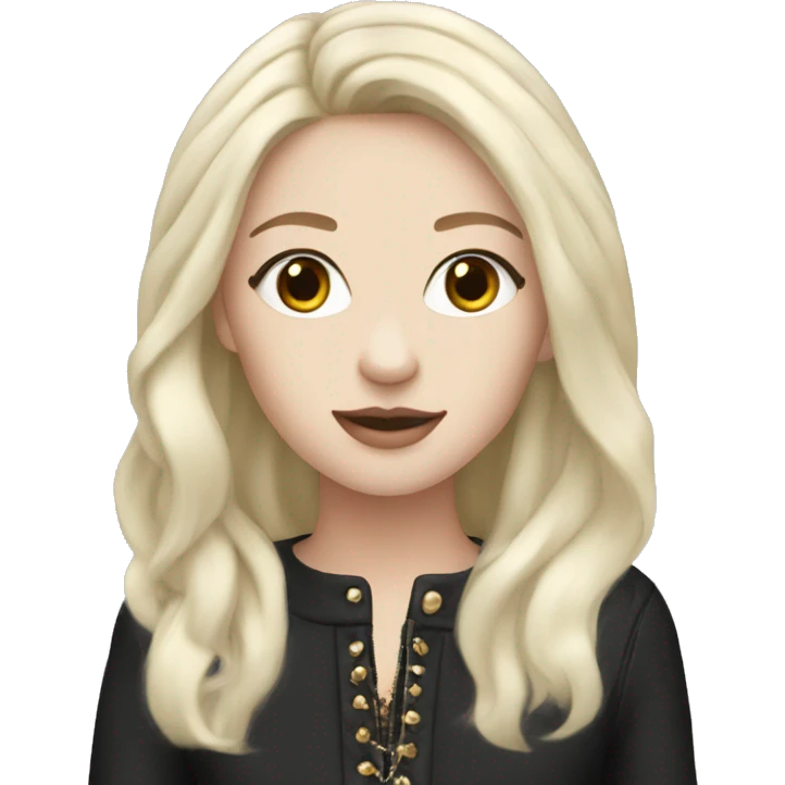 Pale girl with long black hair wearing chanel emoji