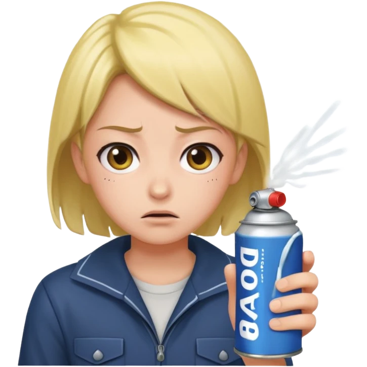 Anime character using a can of raid bug spray looking disgusted emoji