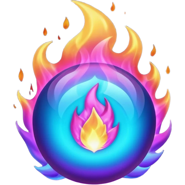 Magic glowing neon-Cyan-purple-gradient iridescent exotic magical glossy glassy burning blue-purple-flames ball of fire  emoji