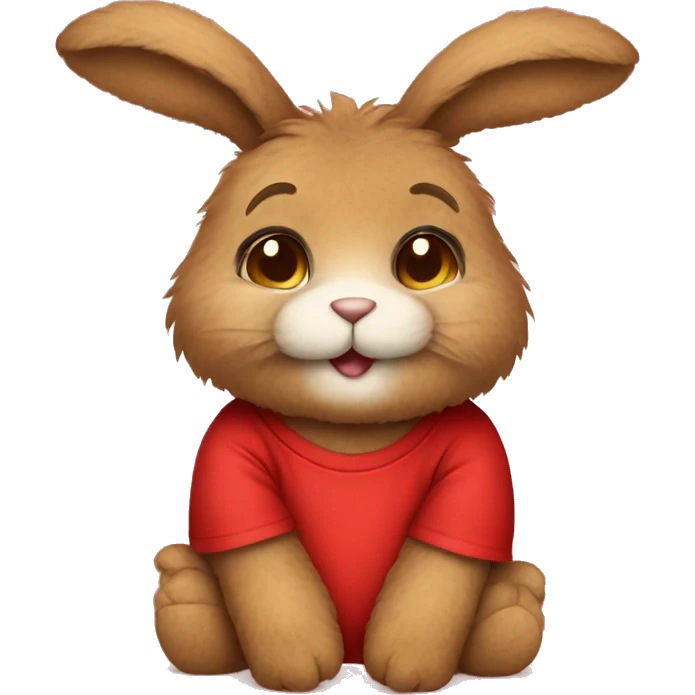 Cute feminine Fluffy brown rabbit teddy wearing red tshirt  emoji