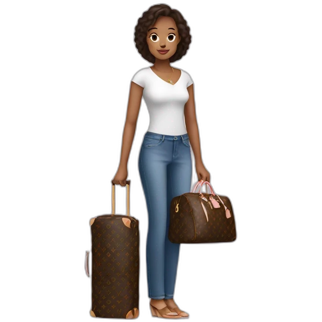 woman holding louis Vuitton travel bag with wheels emoji
