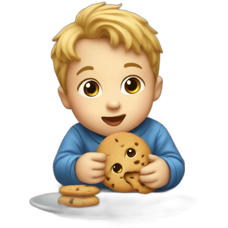 Infant boy eating a cookie emoji