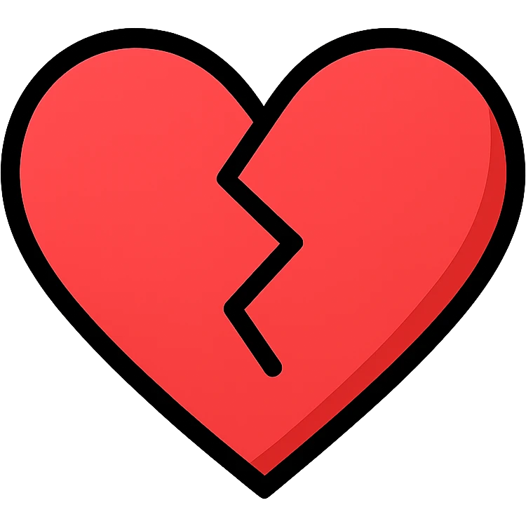 broken heart icon, color outline style, red heart with black outline, jagged split emoji