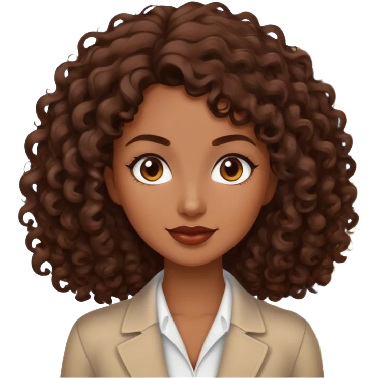 Dark brown lady with medium brown mid length curly hair in real estate job with house emoji