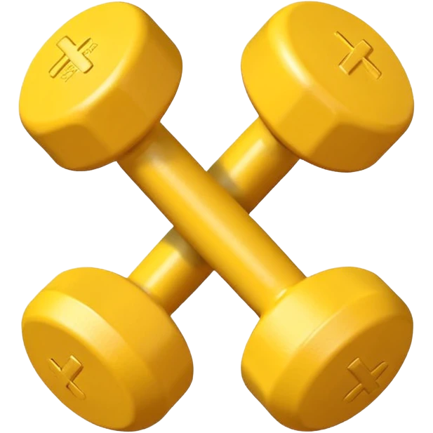 Generate a high-quality image of two cute, small yellow dumbbells for home workouts stacked in a cross shape on a plain white background, rounded edges, soft and smooth surface, realistic shading and lighting, no logos or brand markings, high-resolution.
 emoji