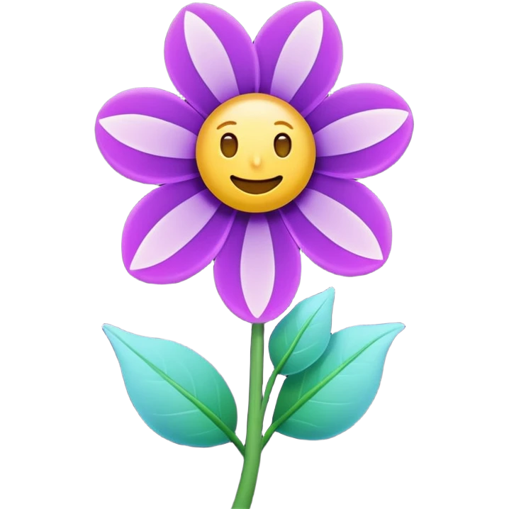 Ein kleines Emoji einer fantasievollen Blume mit neonvioletten Blättern und einem runden, mondähnlichen Licht im Zentrum emoji