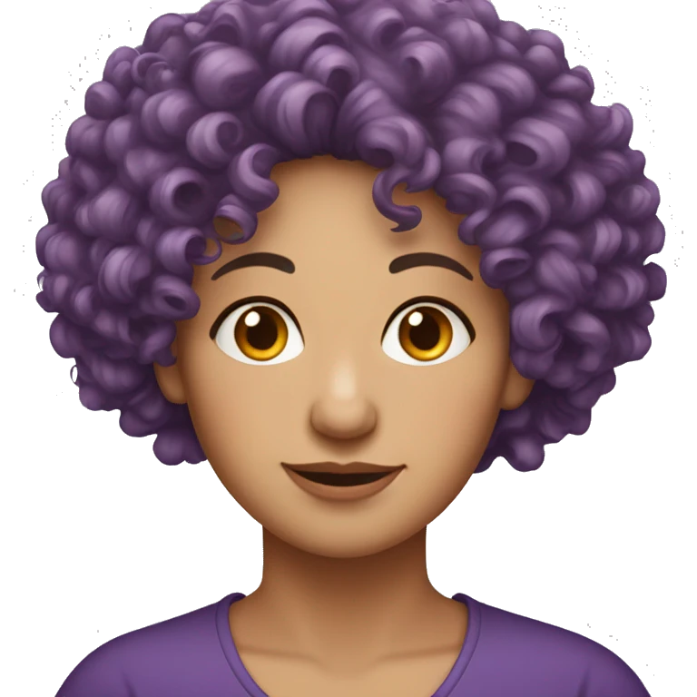 European, purple curly hair, woman, middle-aged, nose ring. emoji
