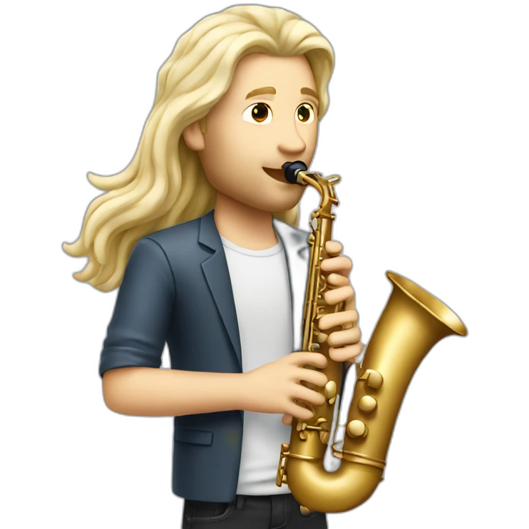 White Blond guy with long hairs playing saxophone emoji