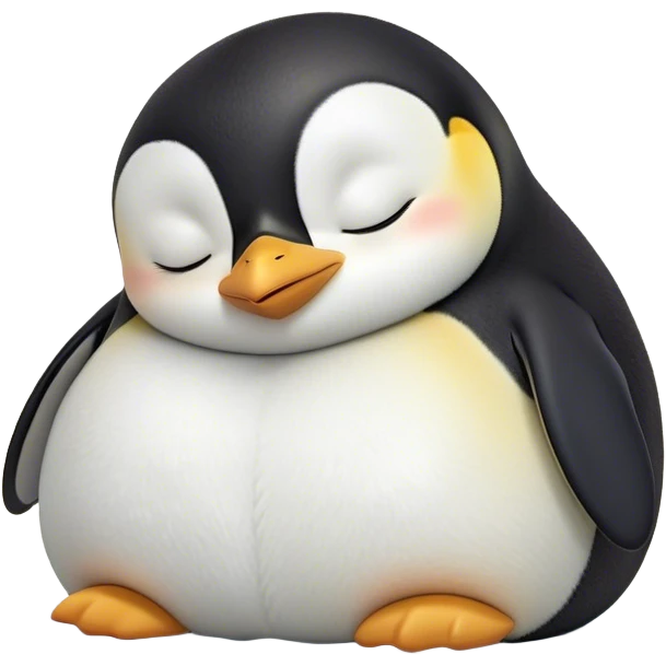 Meme-Worthy cute Sleeping Emperor Penguin Portrait Emoji, Head resting peacefully with a contented smile, showcasing luxuriously soft feathers and a serene, slumbering gaze, Simplified yet hilariously adorable features, highly detailed, glowing with a soft, drowsy polar light, high shine, relaxed and utterly lovable, stylized with an air of playful laziness, bright and heartwarming, soft glowing outline, capturing the essence of a comically sleepy emperor that feels destined to become the next viral sensation of adorable rest! emoji