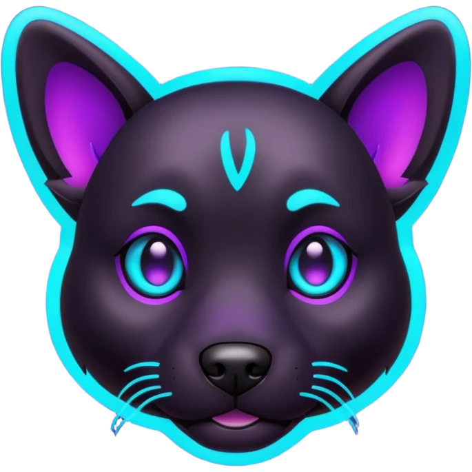 futuristic glowing black dog emoji, neon cyan eyes, purple #8B5CF6 highlights, tech minimal style, dark background emoji