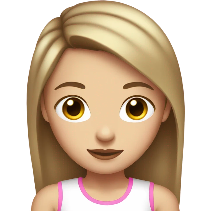 brown straight hair teenage girl white skin white tank top pink lips emoji