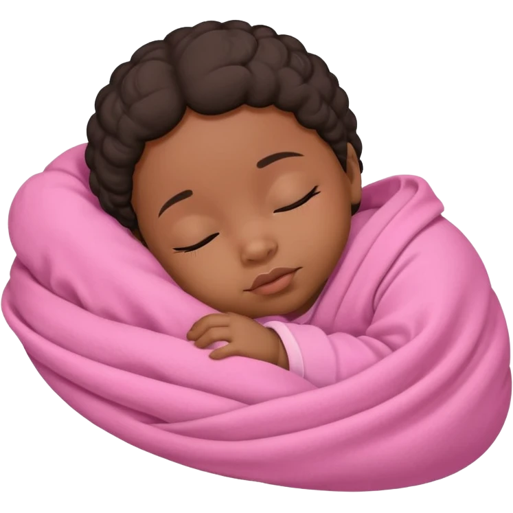 Small black sleeping baby girl  in pink blanket emoji