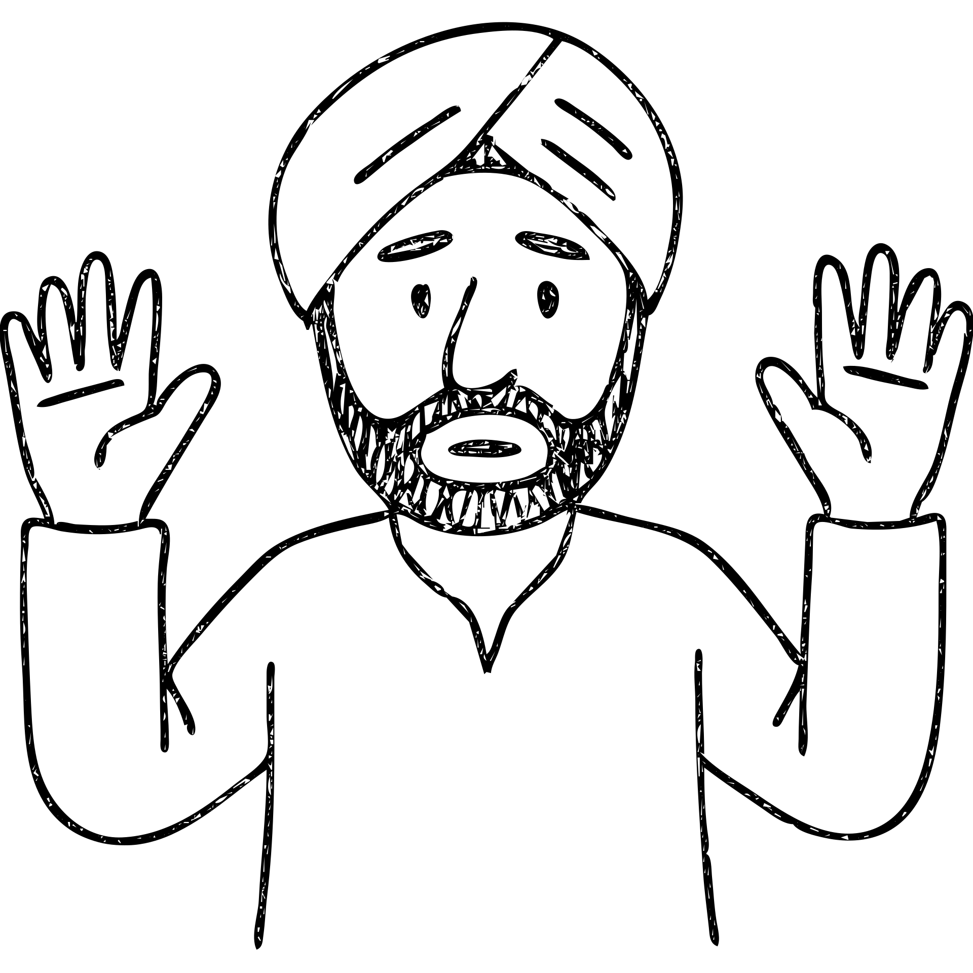 hand-drawn outlined icon of an Indian person with hands up in surrender emoji