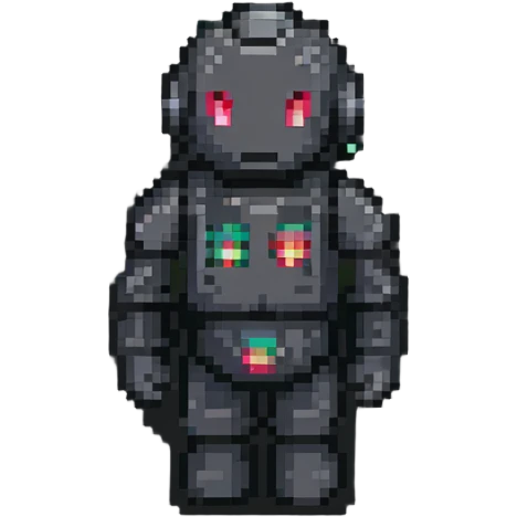NLP algorithm analyzing text, pixel art style emoji