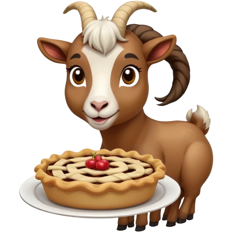 A goat eating a pie with a ponytail emoji
