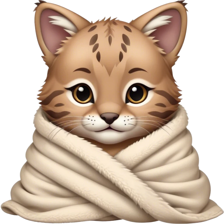 Disney-style cute fluffy baby bobcat in blankets emoji