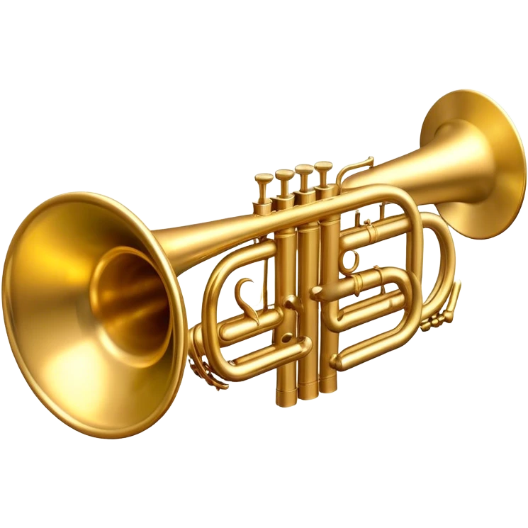 Cinematic Realistic Trumpet, rich golden brass with subtle tarnish marks, soft highlights emphasizing the intricate details, warm reflections of stage lighting bouncing off the metal, glowing with bold and triumphant energy. emoji
