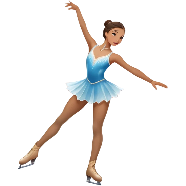 An icon featuring a graceful figure skater performing a spin on the ice. The background includes a grand ice rink palace with shining spotlights and cheering spectators in the stands. Transparent background highlights the elegance and artistry of figure skating emoji